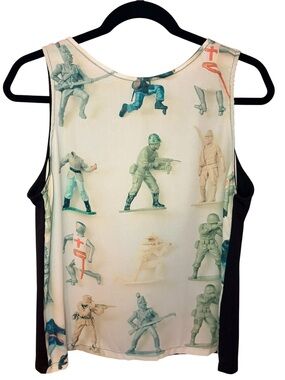 Redbubble Cream Tank Top with Green and Blue Toy Soldier Print